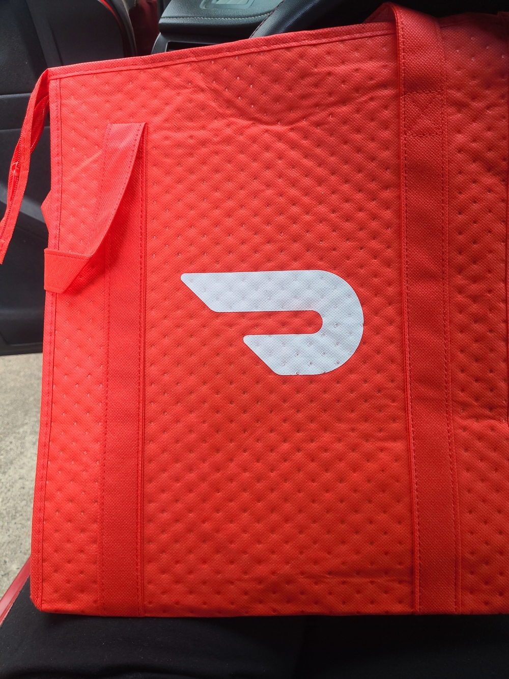 Red Insulated Delivery Tote Bag with White Logo